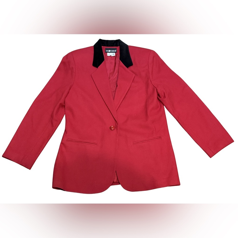 Sag Harbor Red Wool Blazer 12 Velvet Collar Vintage‎ Office